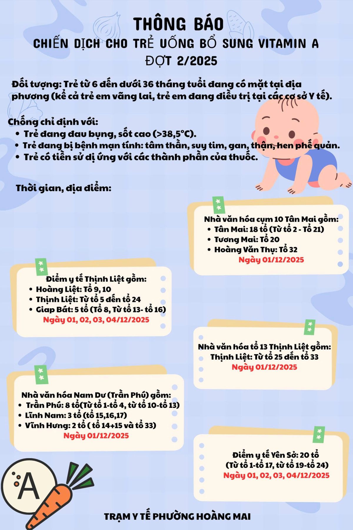 Trạm Y tế phường Ho&agrave;ng Mai tổ chức chiến dịch Vitamin A đợt II năm 2025