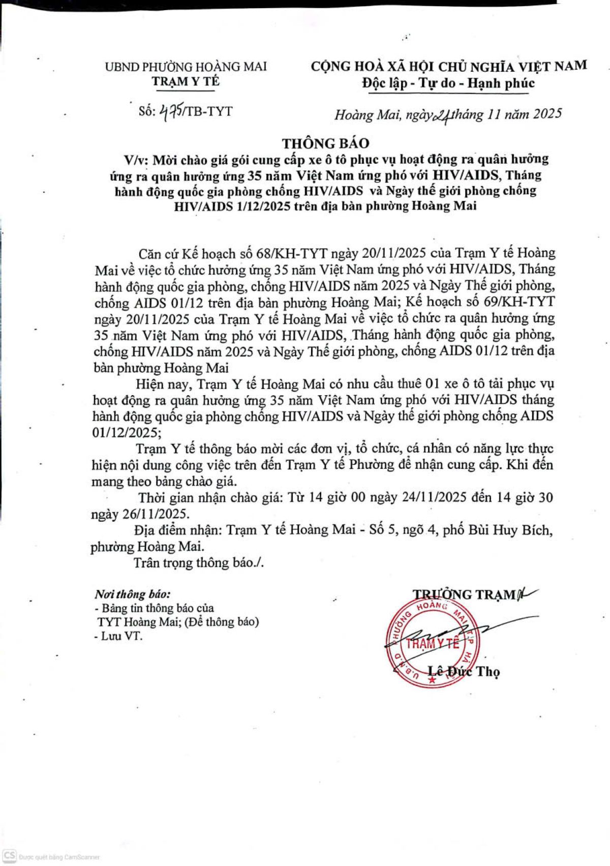 Thông báo mời chào gói cung cấp xe ô tô