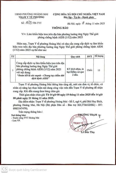 Thông báo về việc làm khẩu hiệu treo trên địa bàn phường hưởng ứng Ngày Thế giới phòng chống bệnh AIDS (1/12) năm 2025